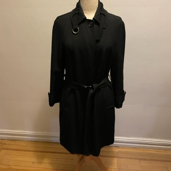 Vintage Prada wool gabardine belted trench coat in black